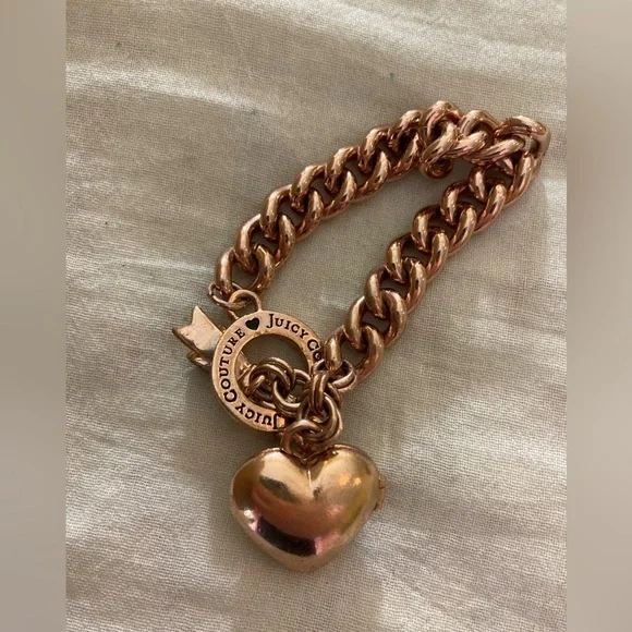 Juicy Couture Heart Locket Copper Tone Charm Bracelet Cute Gift - Picture 7 of 12
